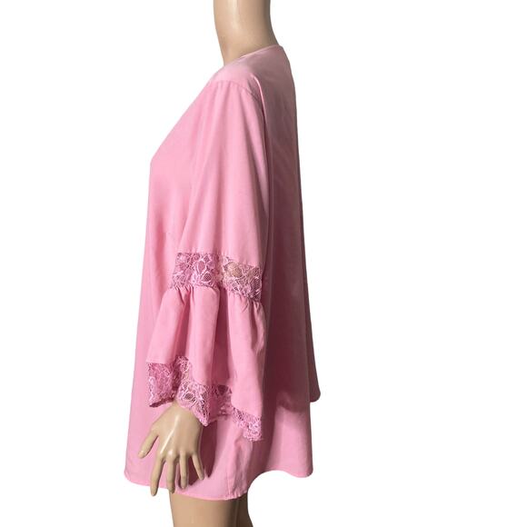 Lane Bryant blouse Womens Size 18/20 Pink Bell Sleeve Lace Accent - Picture 6 of 12